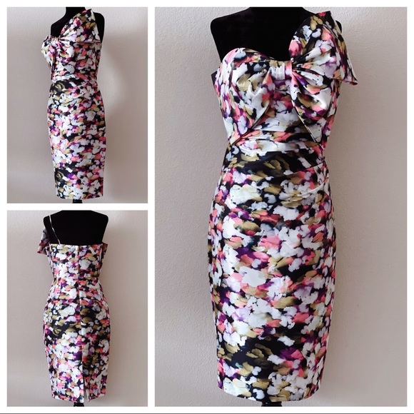 BADGLEY MISCHKA Floral Printed Bow Front Cocktail - Picture 2 of 12